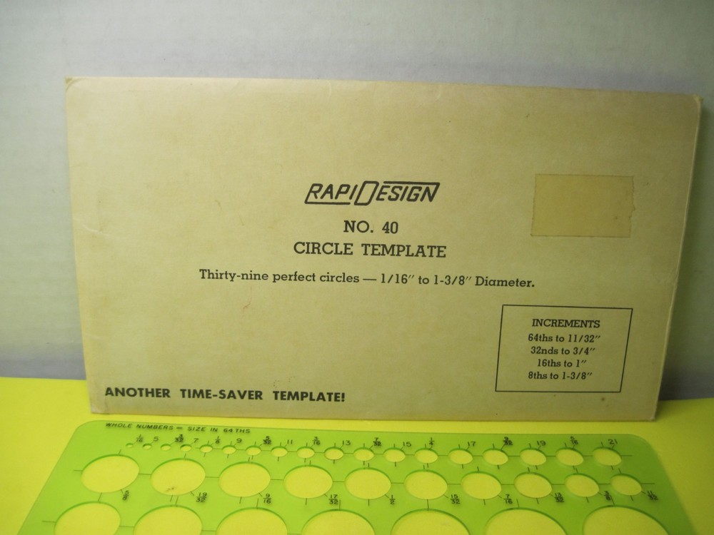 VintRapiDesign Circle Template No. 40 w/envelope; Engineering Drawing Drafting