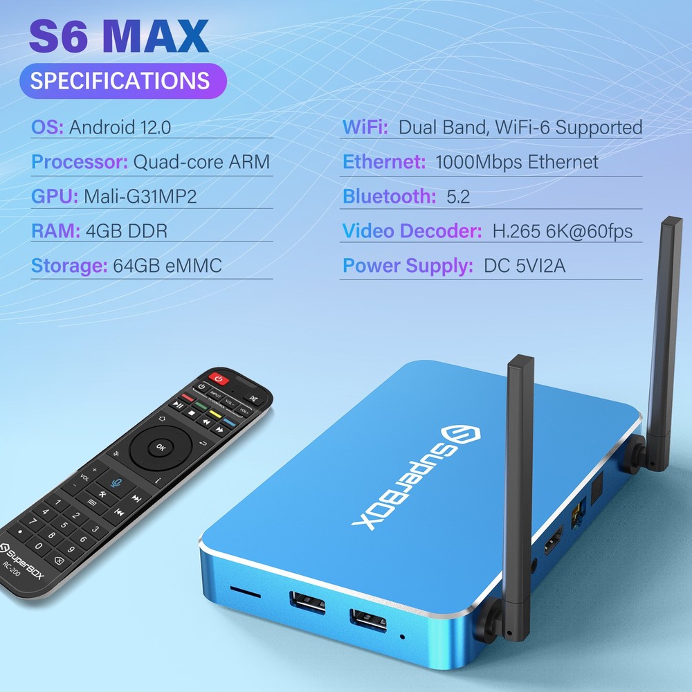 New SuperBox S6 Max Authorized Distributor With USB Cable Wireless Keyboard Gift