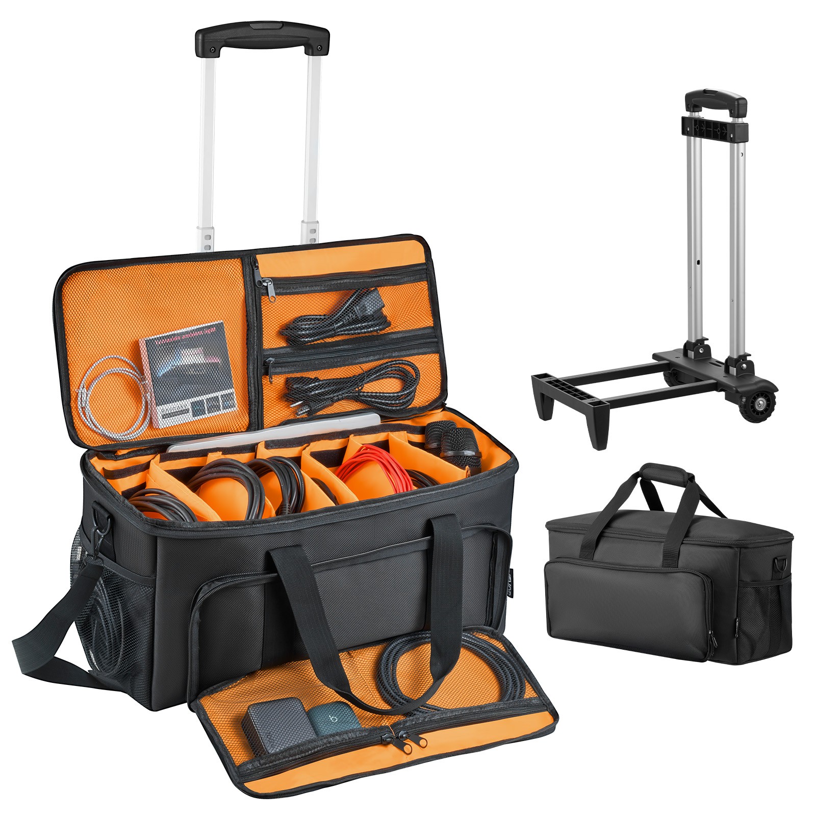 Uimoso Rolling DJ Cable Bag with Wheels, Padded Design, 6 Adjustable Dividers