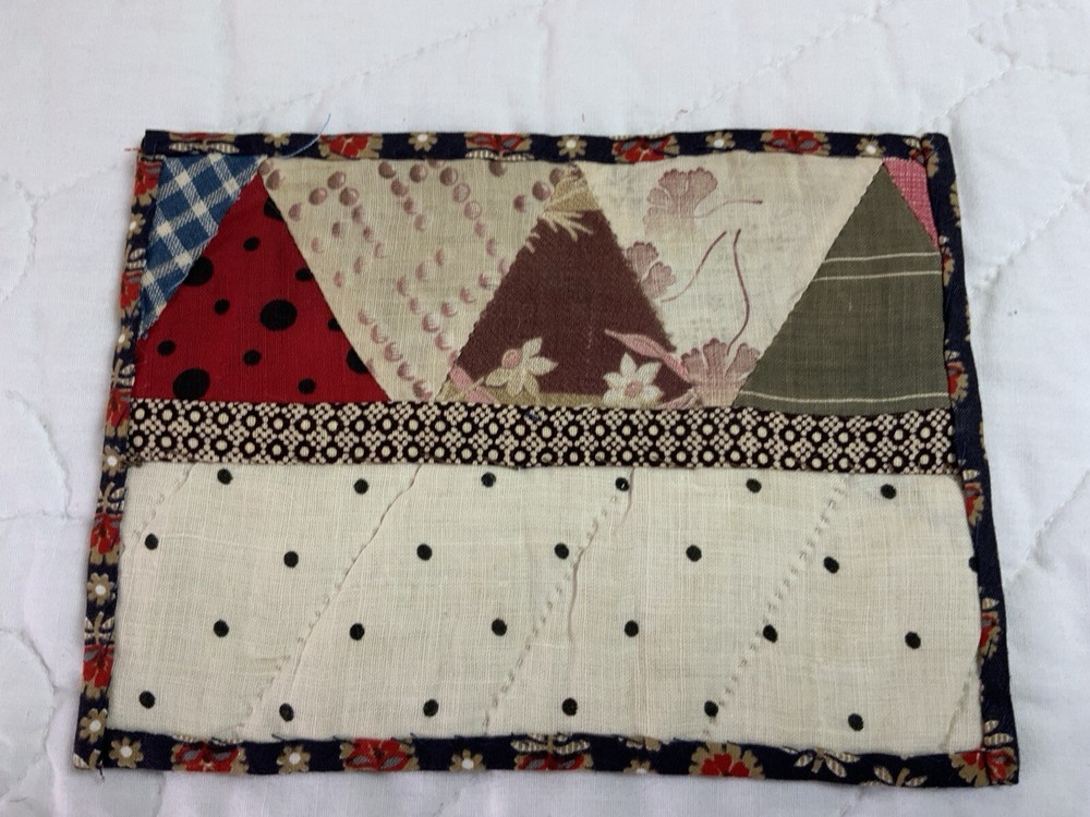 Vintage Patchwork Quilt Table Topper, Rectangle, Triangles, Polka Dots