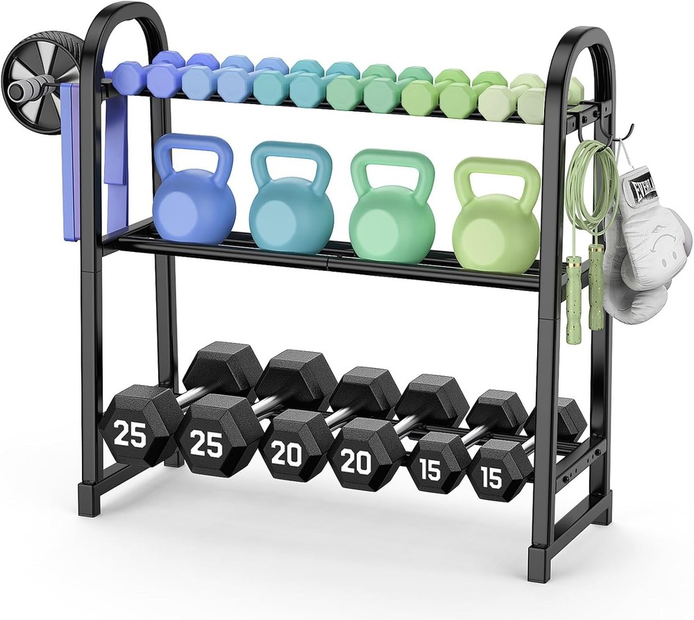 3 Tier Dumbble Rack 360LB Capacity Adjustable Dumbbell Storage Rack Space-Saving