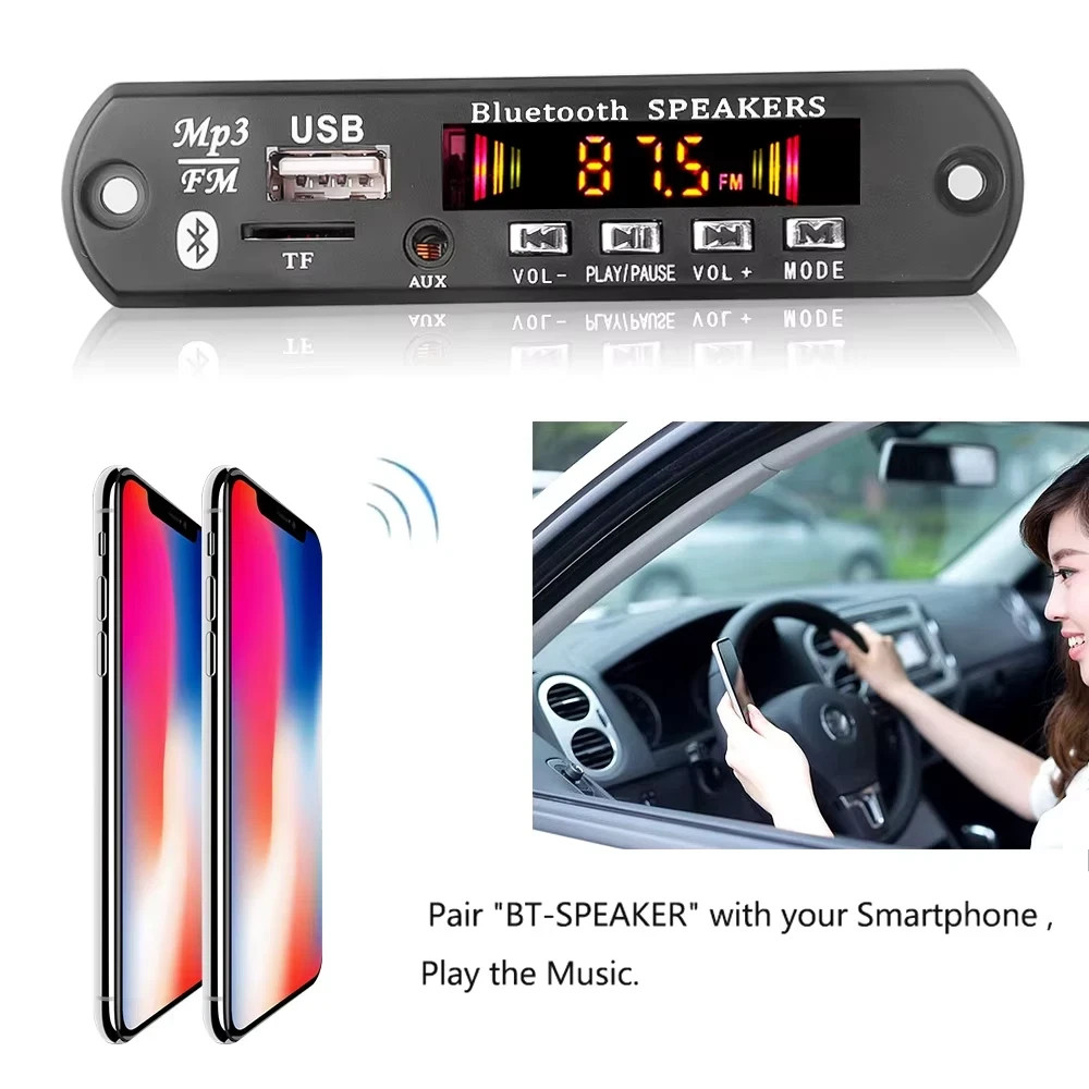 MP3 Decoder Board Bluetooth 5.0 Car MP3 Player USB Recording Module FM AUX Radio