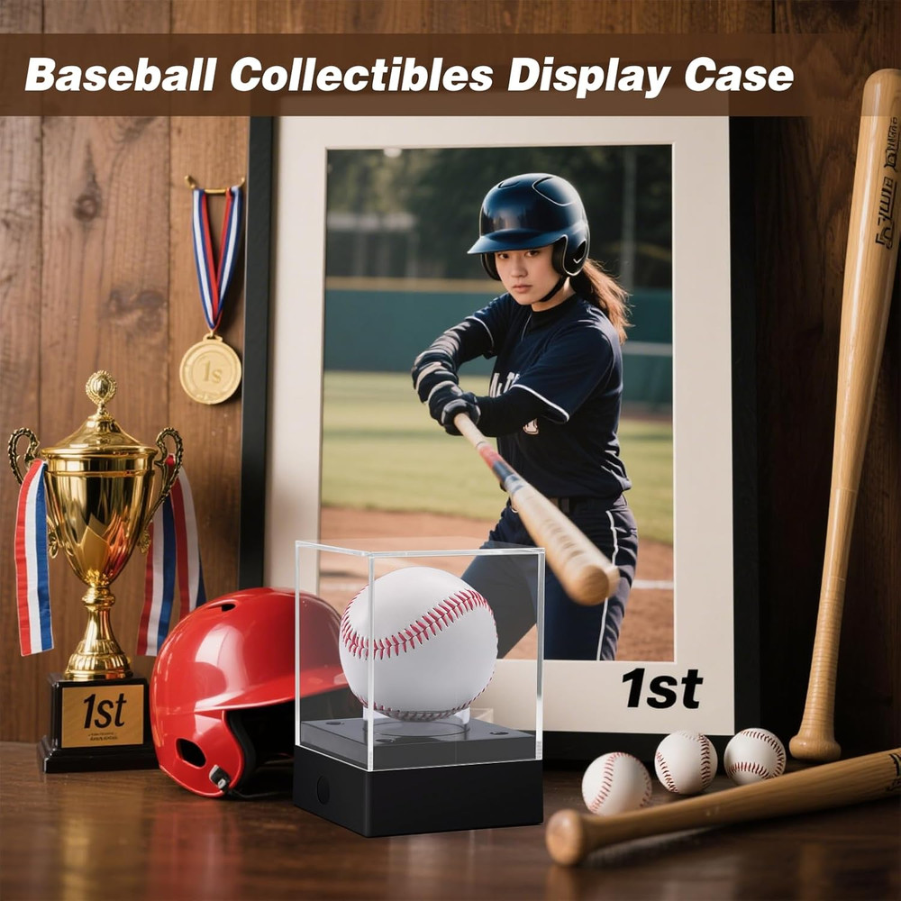Clear Baseball Display Case with Led Light, Lighted Baseball Case for Display, A