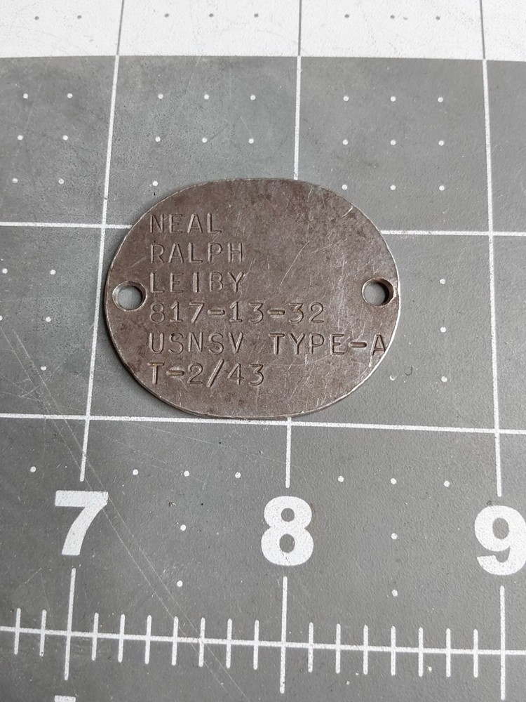 WWII US Navy Dog Tag Dogtag Neal Ralph Leiby USS Sumter