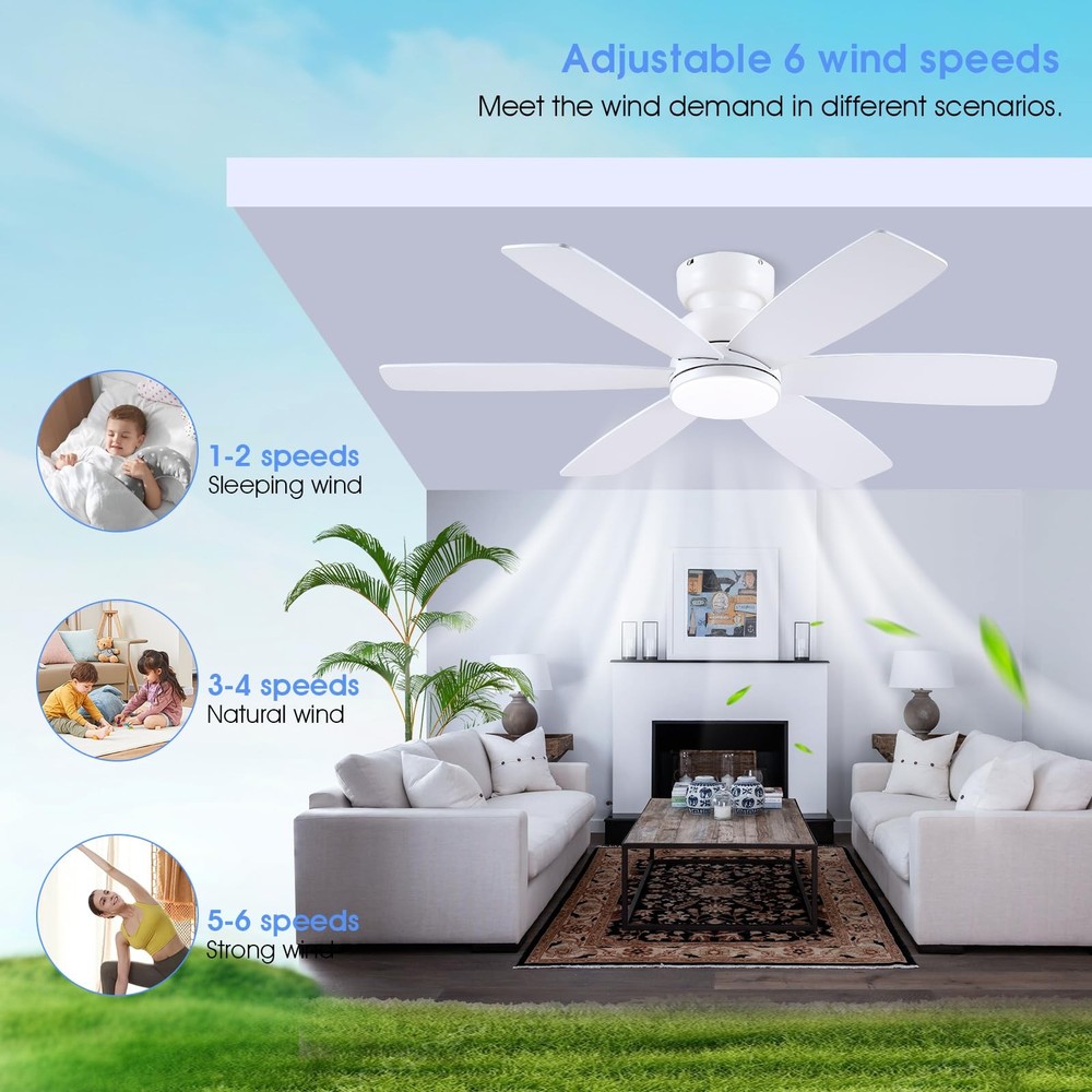 46 inch Ceiling Fans with Lights and Remote/APP Control, Low Profile Ceiling ...