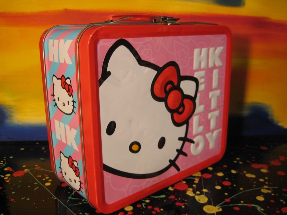 Hello Kitty Red & Pink Embossed Tin Metal Lunchbox