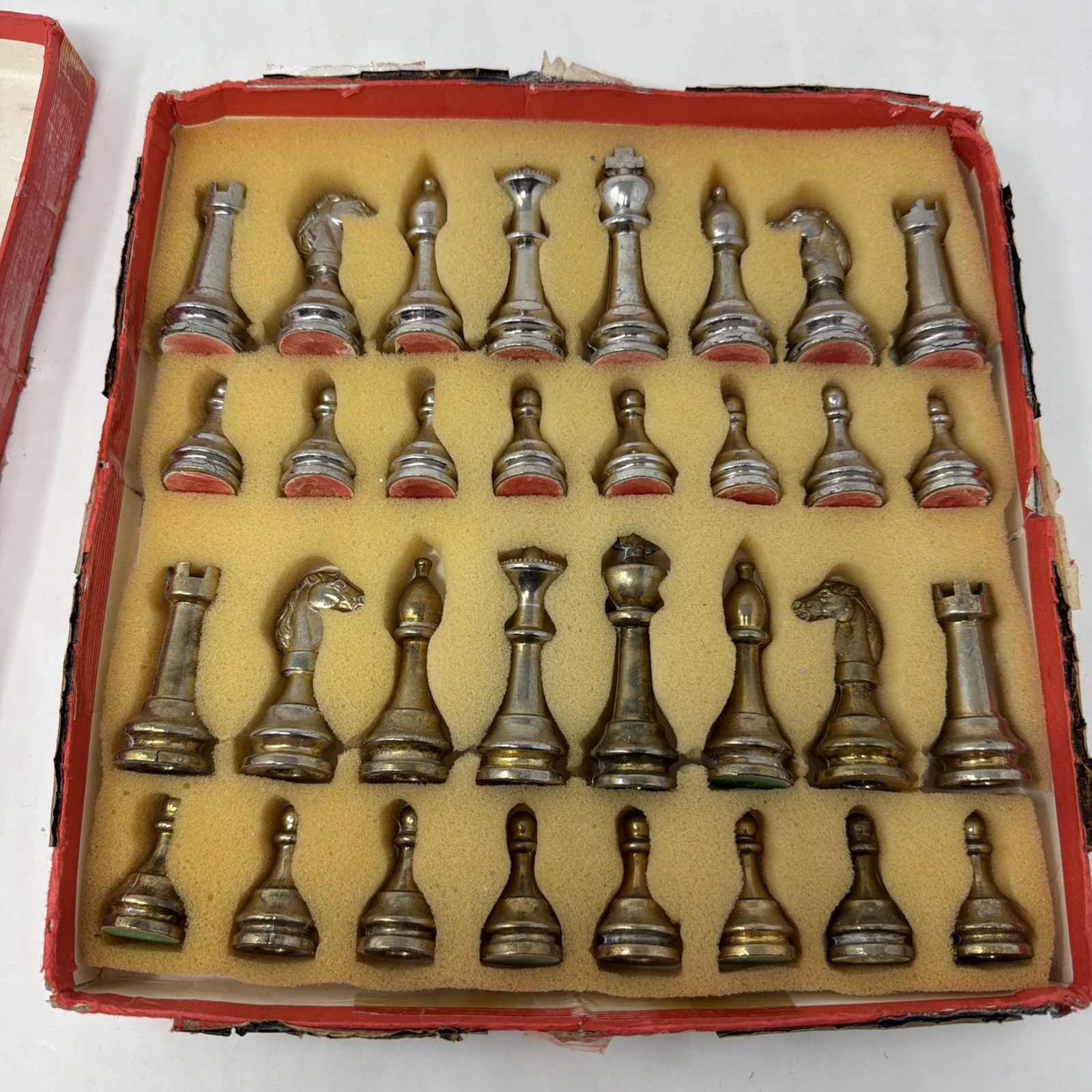 Italian 3" Brass and Cast Metal Complete Set of 32 Chess Pieces