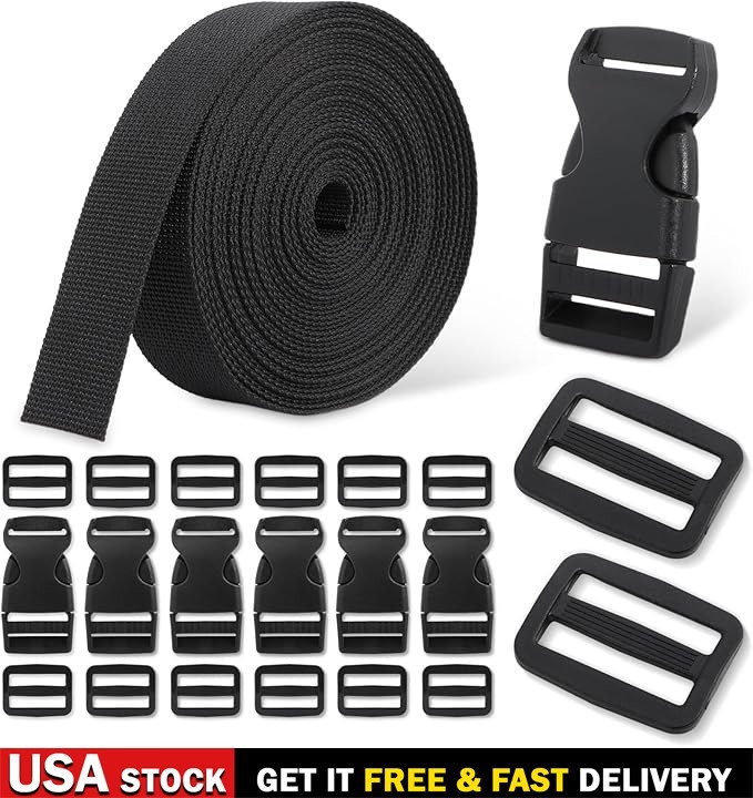 Buckle & Strap Kit Polyester Webbing 6 Buckles 12 Triglide Clips Adjustable Use