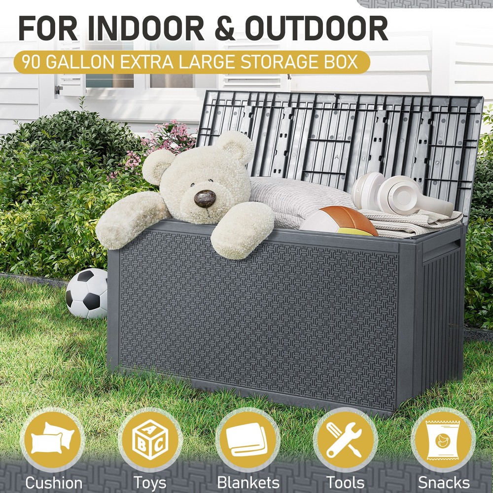 Portable 90Gallons Maze Pattern Plastic Injection Garden Lockable Storage Box