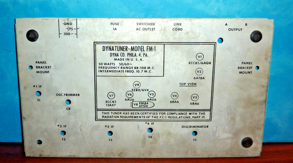 Dynaco Dynatuner Model FM-1 Bottom Cover Panel Plate OEM #3