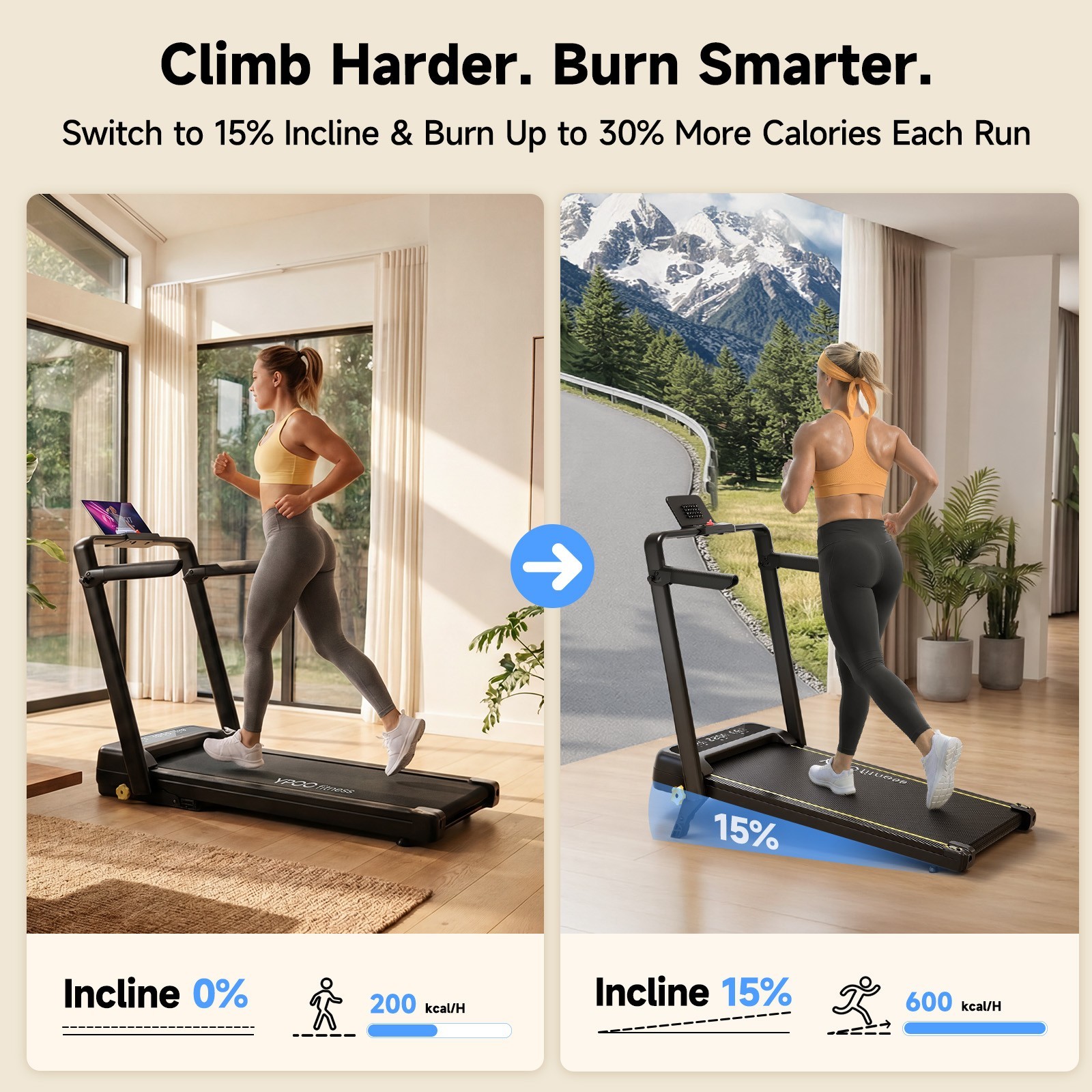 Treadmill with Safety Side Handrails & 3 Incline Levels, 300Lbs Weight Capacity