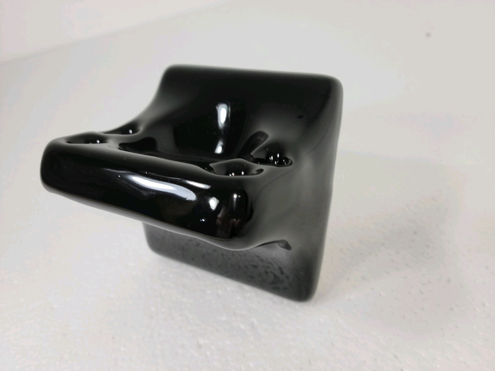 Vintage Black Ceramic Tile Toothbrush Holder Tumbler Cup Tray Mid Century Modern