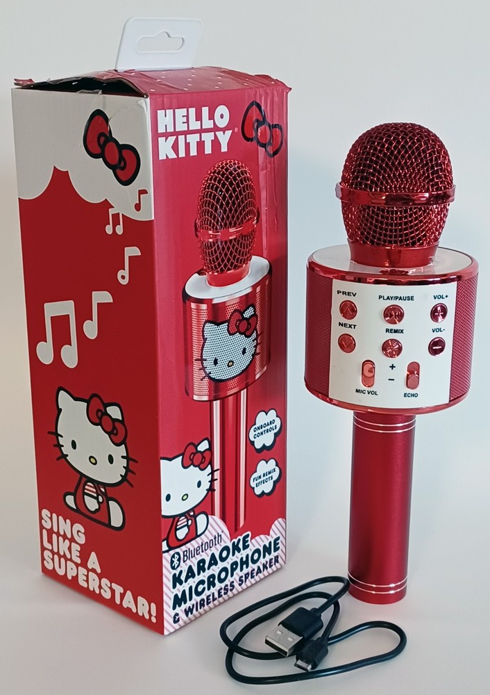 HELLO KITTY BLUETOOTH KARAOKE MICROPHONE; Red