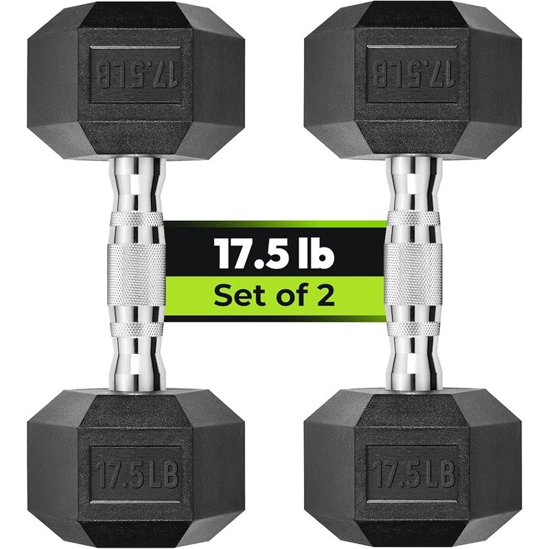 Solid Cast Iron Hex Dumbbells Rubber Encased Non-Slip Handle Strength Training