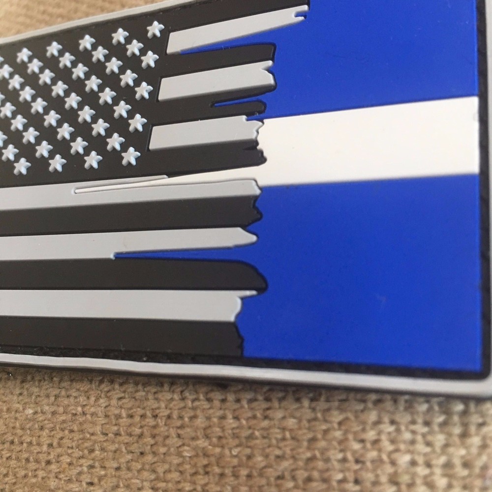 Subdued Tattered American Flag Thin White Line PVC Patch