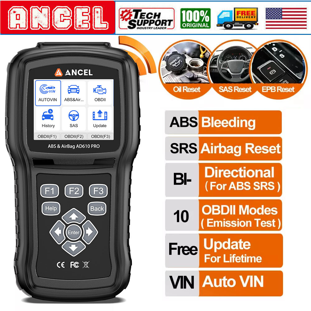 ANCEL AD610 PRO SRS OBD2 Code Reader ABS Bleeding SAS Reset Diagnostic Scan Tool