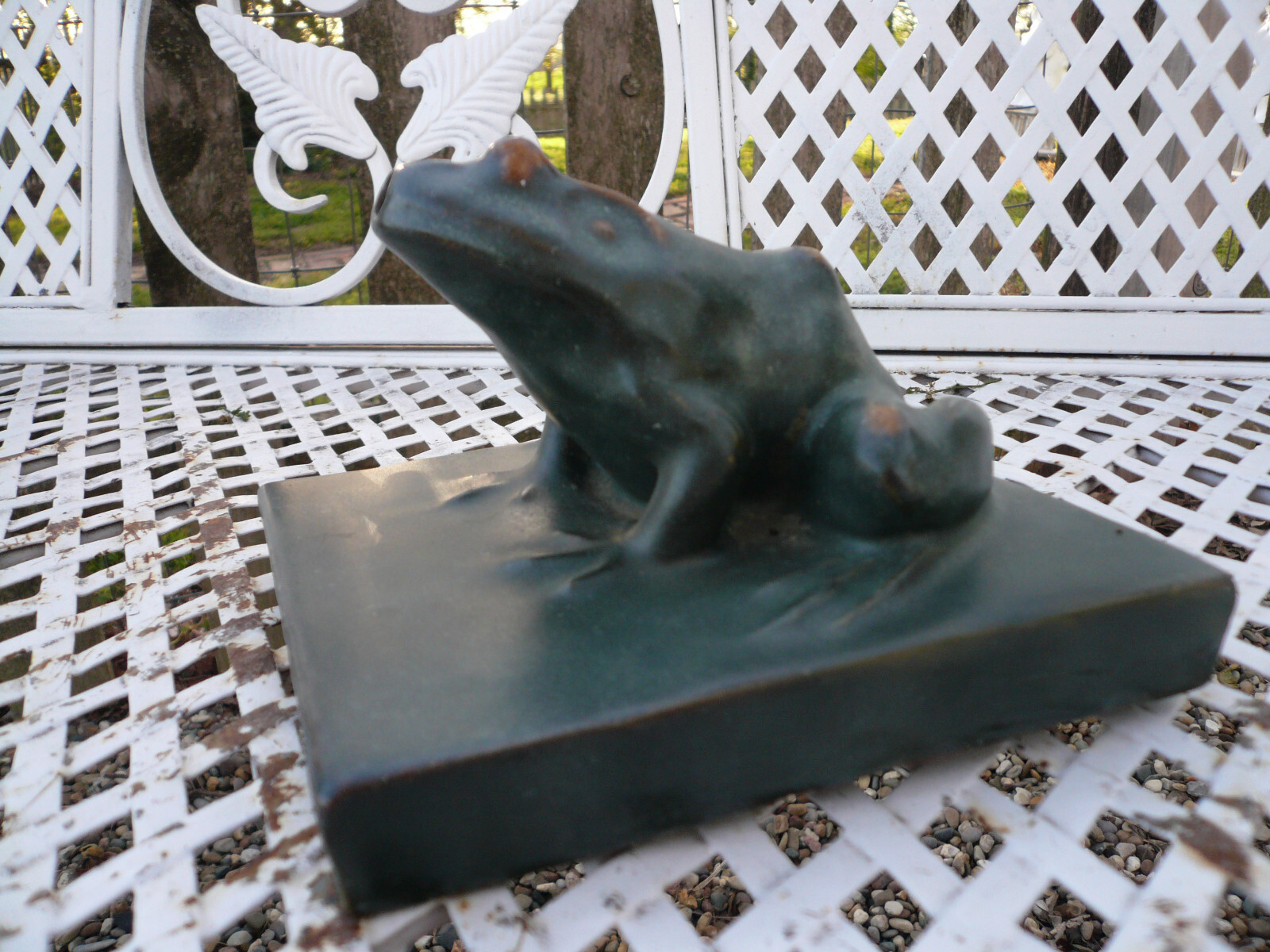 Antique Terra Cotta Garden Frog Fountain Topper Pottery Decor