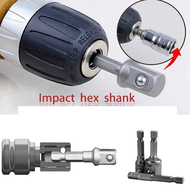3PCS Socket Adapter Drill BIts Set Hex Shank 1/4" 3/8" 1/2" Impact Driver Tools