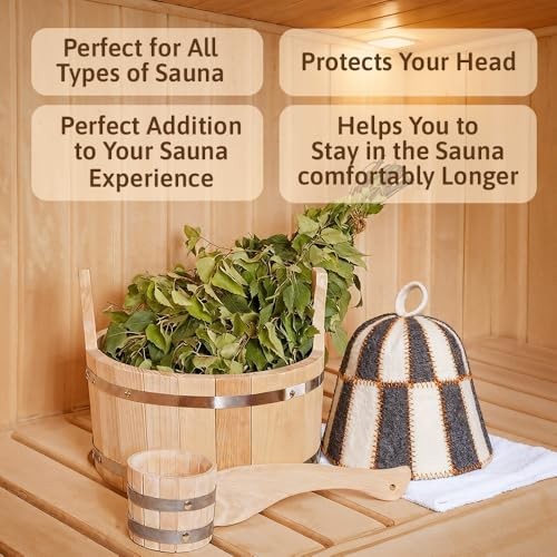 Wool Sauna Hat Checkered - Wool Banya Hat Sauna Cap for Men - Sauna Cap for