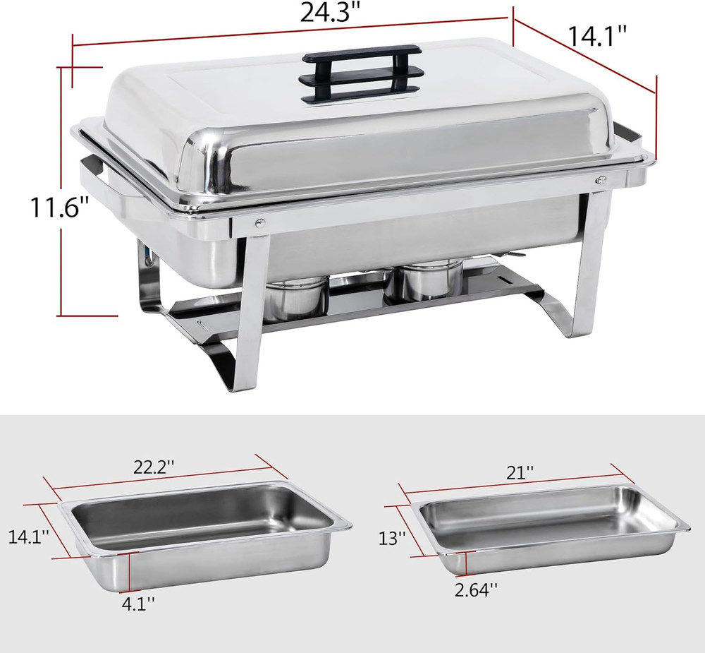 2 Pack 9QT Food Warmer, Rectangular Chafing Dish Buffet Set W/Foldable Frame Leg