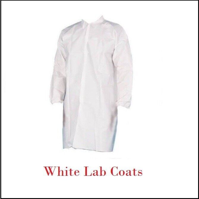 Disposable Lab Coats, White, PP & MP, Elastic Wrists, No Pocket Size: S - 4XL
