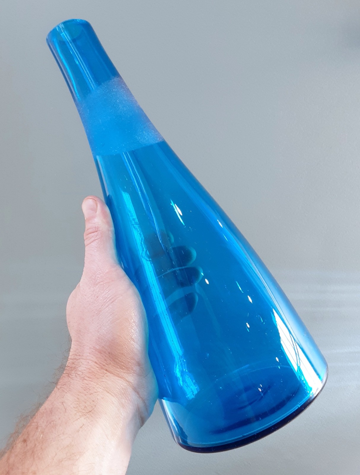 BLENKO HUGE 35.5" Art Glass Turquoise # 6138 Architectural Floor Decanter HUSTED