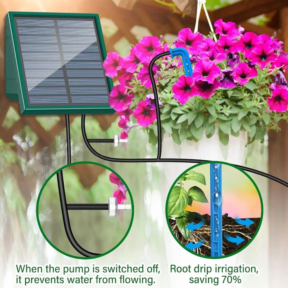 1 SET Solar Automatic Drip Irrigation System with Hose & Timer for Garden **