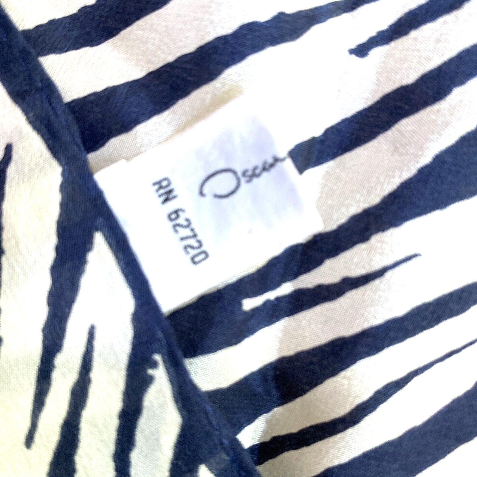 Vintage Oscar De La Renta Silk Scarf Navy Blue & White Mod Stripes Large Square