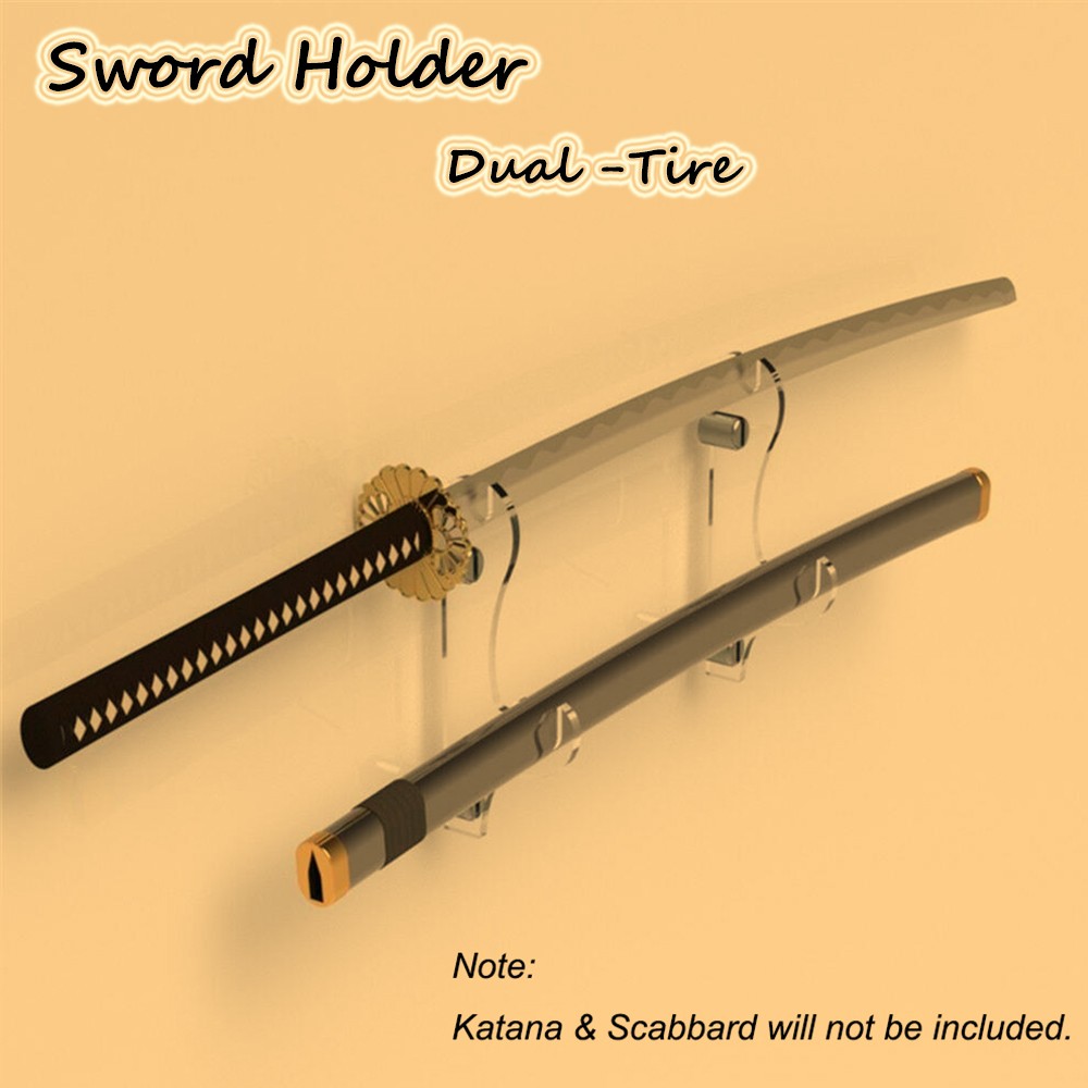 Solid Dual-Tier Sword Holder Sword Stand Sword Wall Mount Samurai Sword Dis HZUD