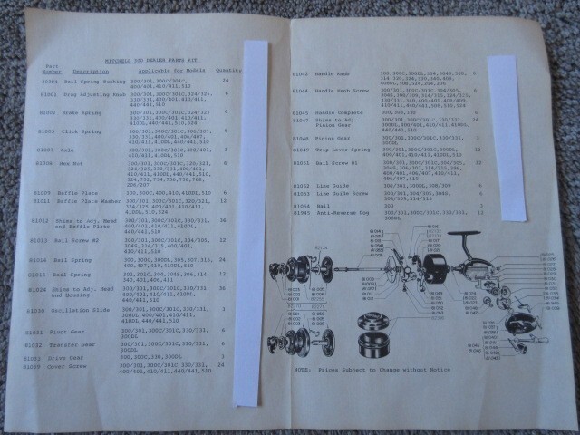Mitchell 300's/400's/500's Reel Parts