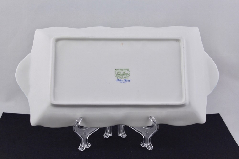 SHELLEY BLUE ROCK DAINTY SHAPE BONE CHINA 10" RECTANGULAR TRAY #13591 - MINT