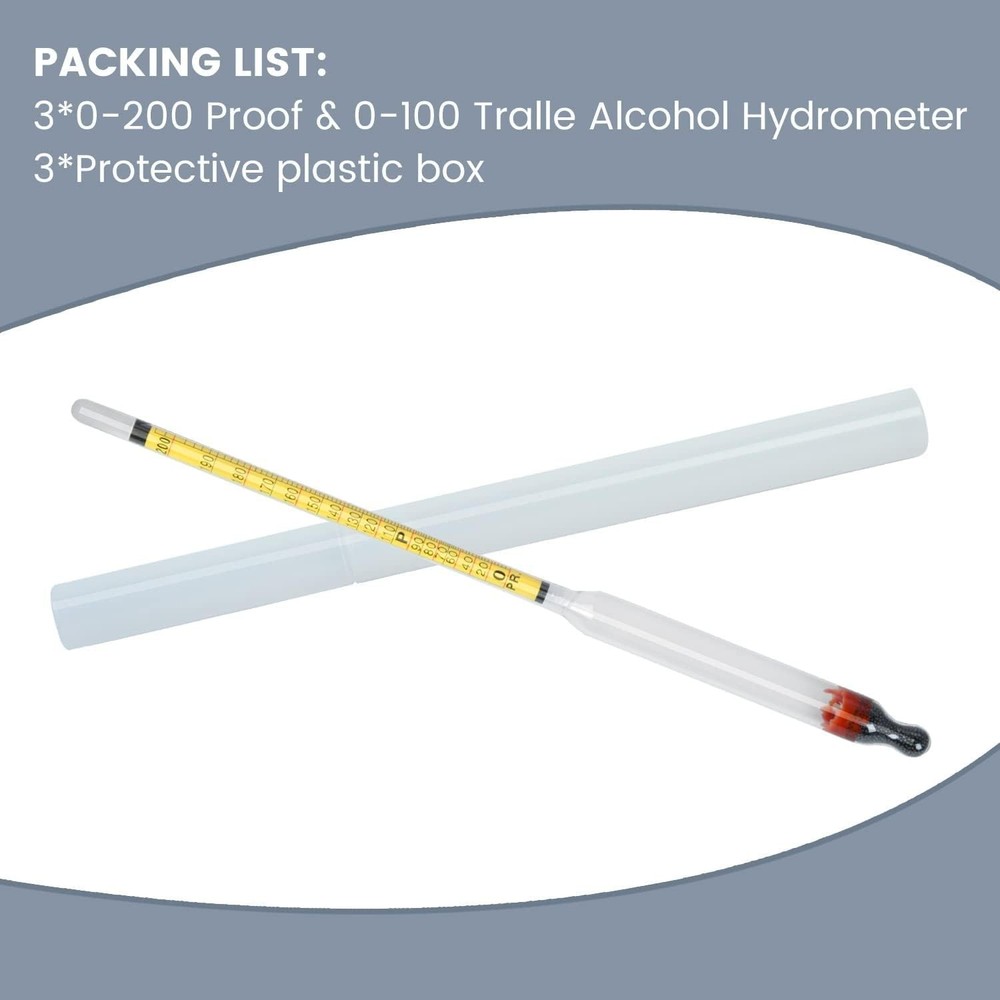 Hydrometer Alcohol Meter, 0-200 Proof and Tralle...
