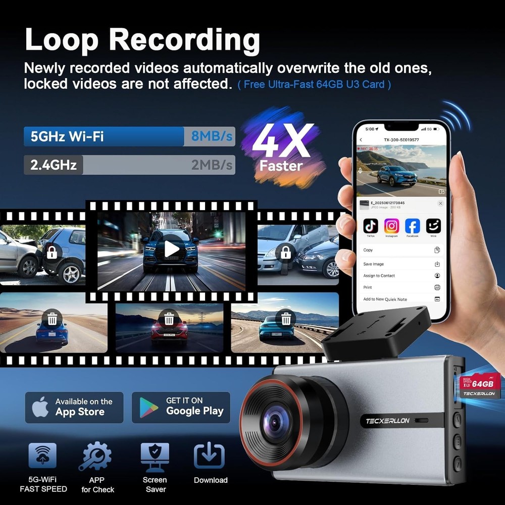 Advanced 4K Dash Camera with Touchscreen, Night Vision & 64GB Card - Easy Setup