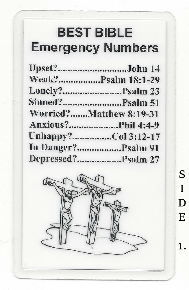 BIBLE Pocket Reference Card, Laminated. Emergency Numbers. Verses to HELP!