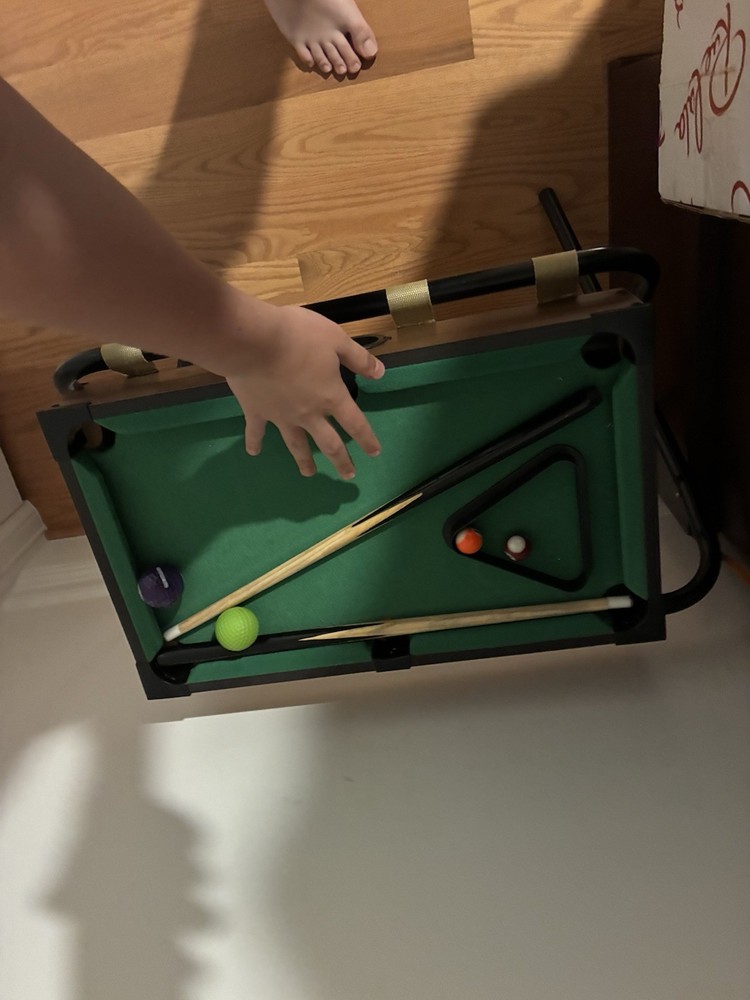 Mini Tabletop Billiard Table with Balls, Cues, and Triangle