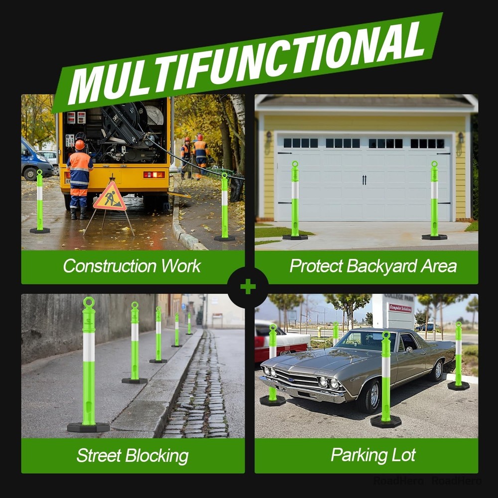 45 Inch 3 Pack Delineator Post with Base, Lime Green Traffic Delineator Posts...