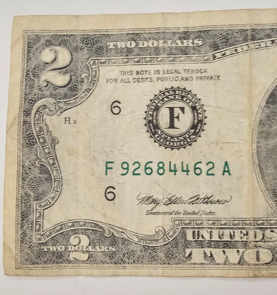 1995 $ 2 BILL INSUFFICIENT INKING ERROR
