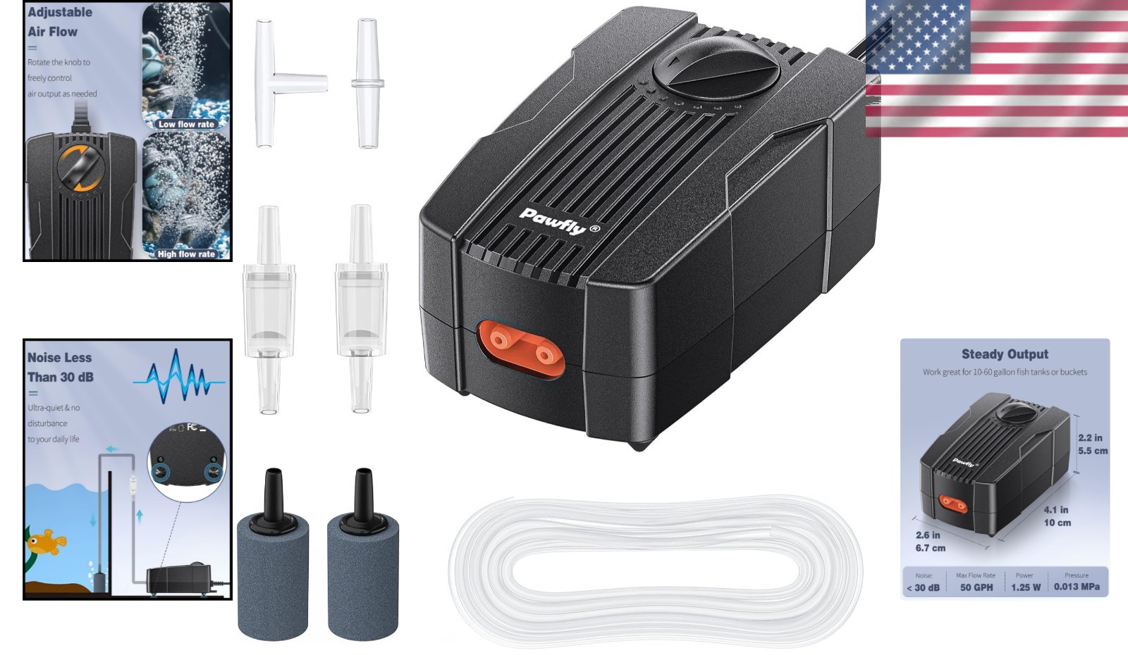 Aquarium Air Pump for 10-200 Gallon Fish Tanks Dual Outlet Adjustable Quiet