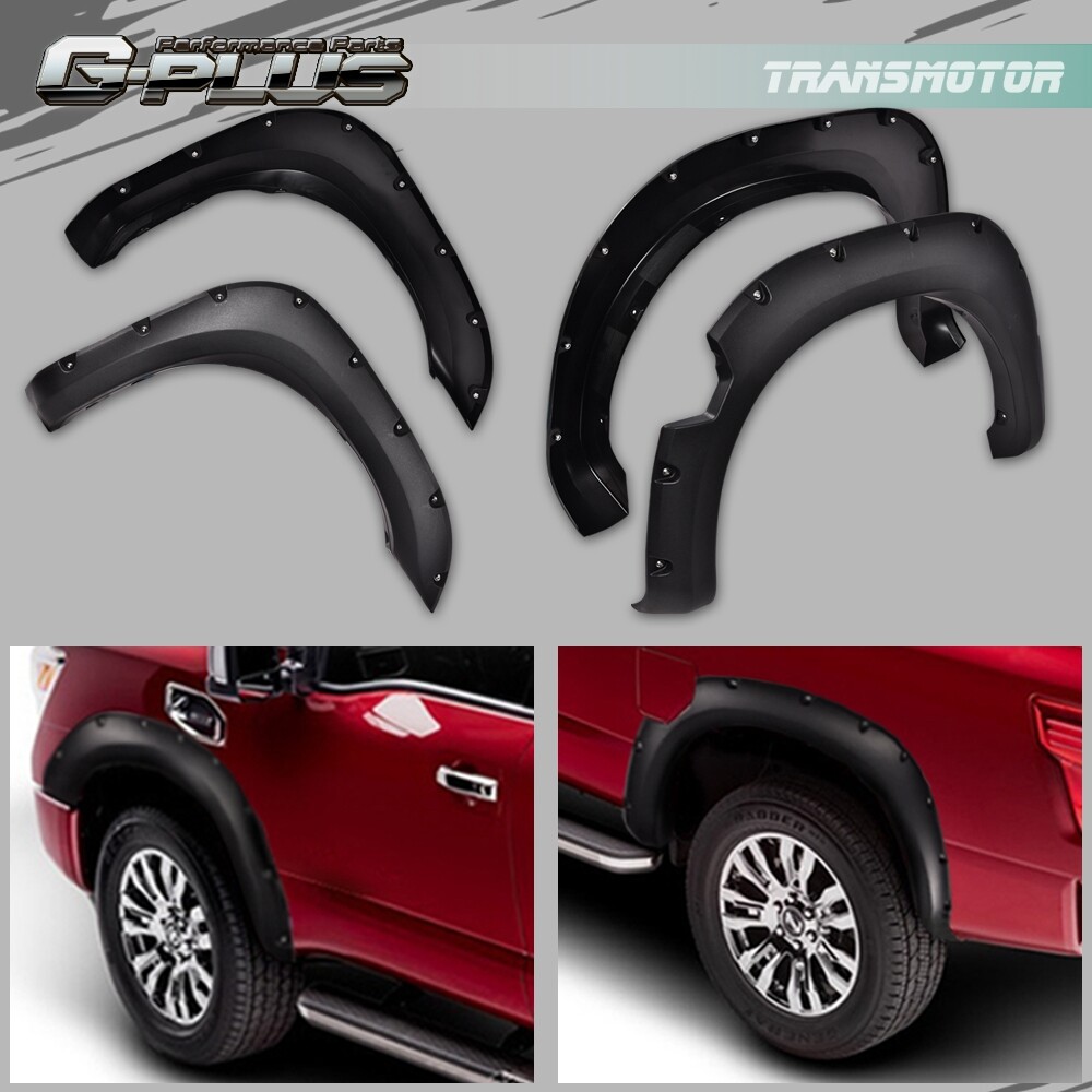 Fender Flares Front&Rear Fit For 2004-2015 Nissan Titan Pocket Style Black 4Pcs
