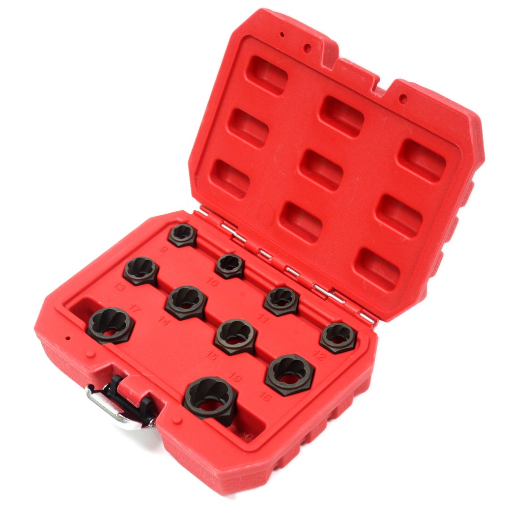 10pc 9 - 19mm Low Profile Damaged Broken Rounded Stud Nut Bolt Remover Twist Set