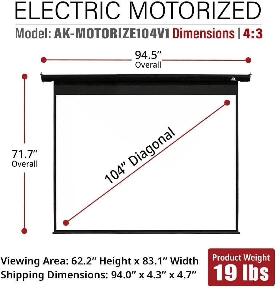 104-Inch Motorized Drop Down Projector Screen - 8K/4K HD Ready & Remote Contr...