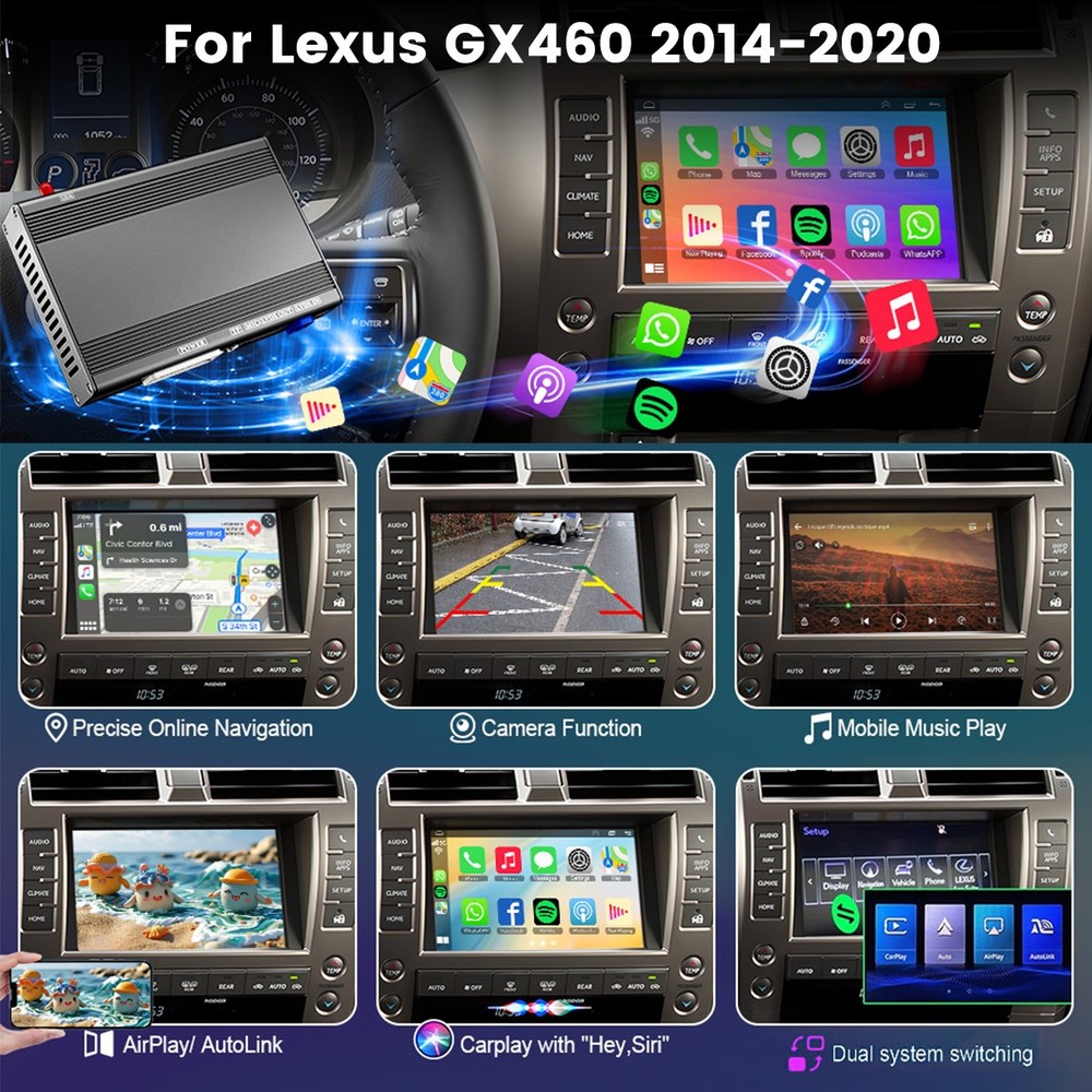Wireless CarPlay Android Auto Retrofit Kit Decoder Box for Lexus GX460 2014-2021