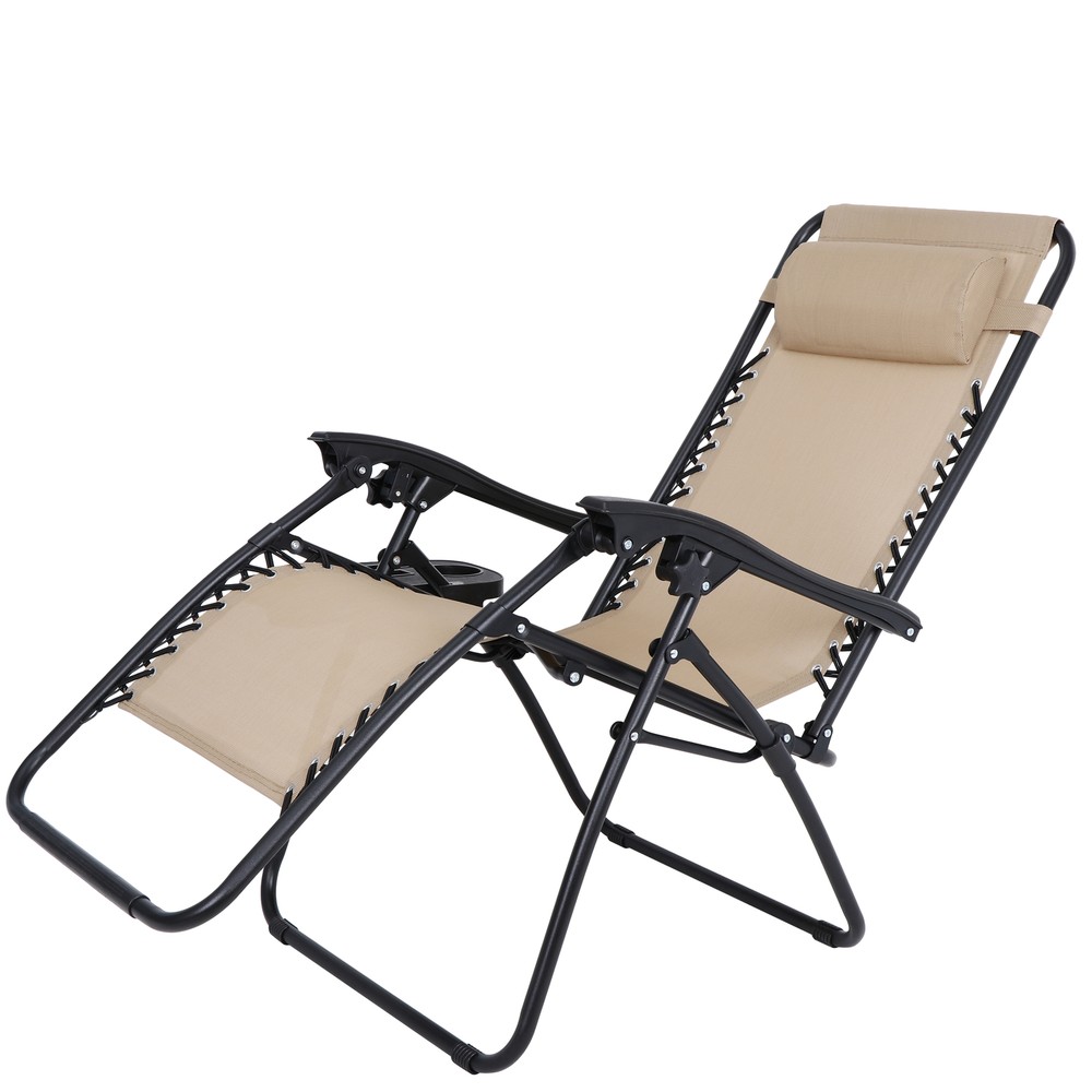 2PCS Zero Gravity Reclining Chairs Foldable Beach Back Yard Relax Afternoon