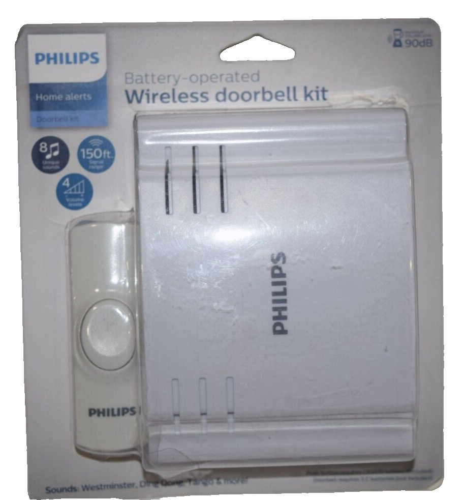 Philips Wireless Doorbell Kit - Chime & Push Button - 8 Sounds -