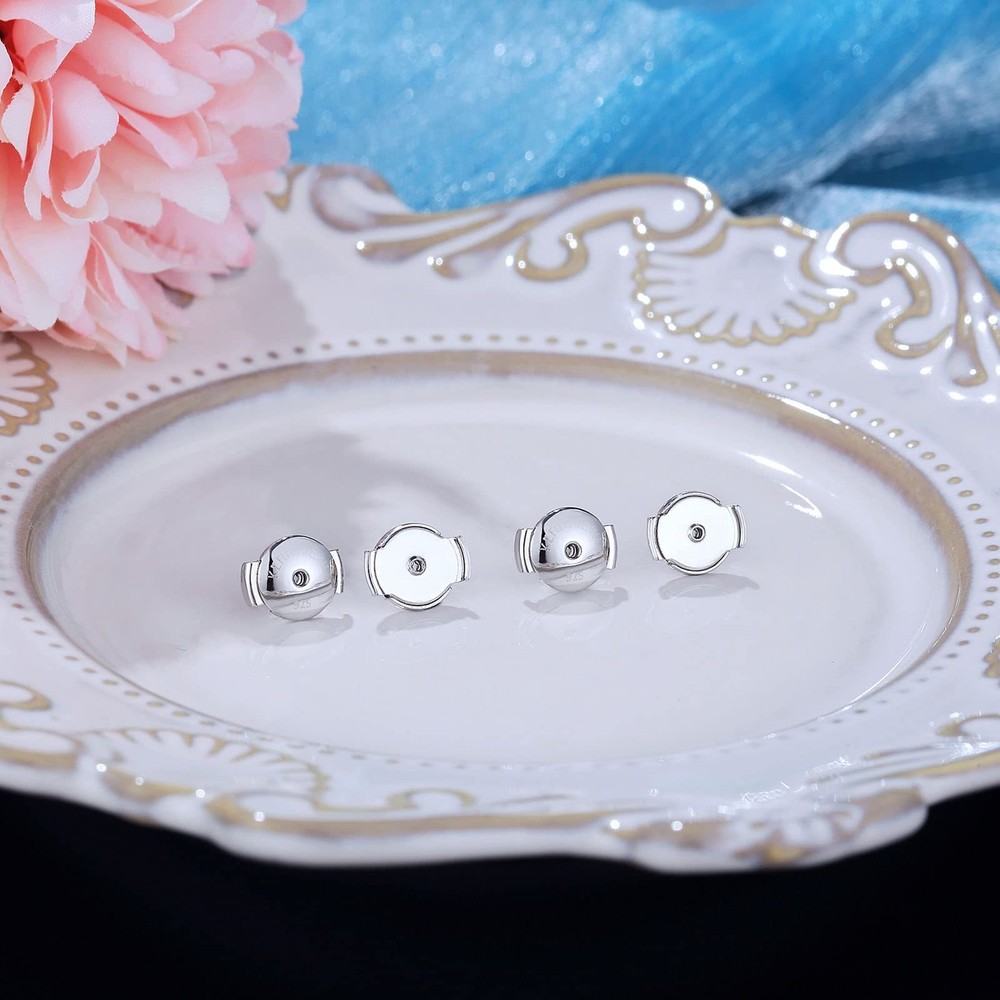 14K White Gold Locking Earring Backs Replacements for Diamond Studs, 2 Pairs
