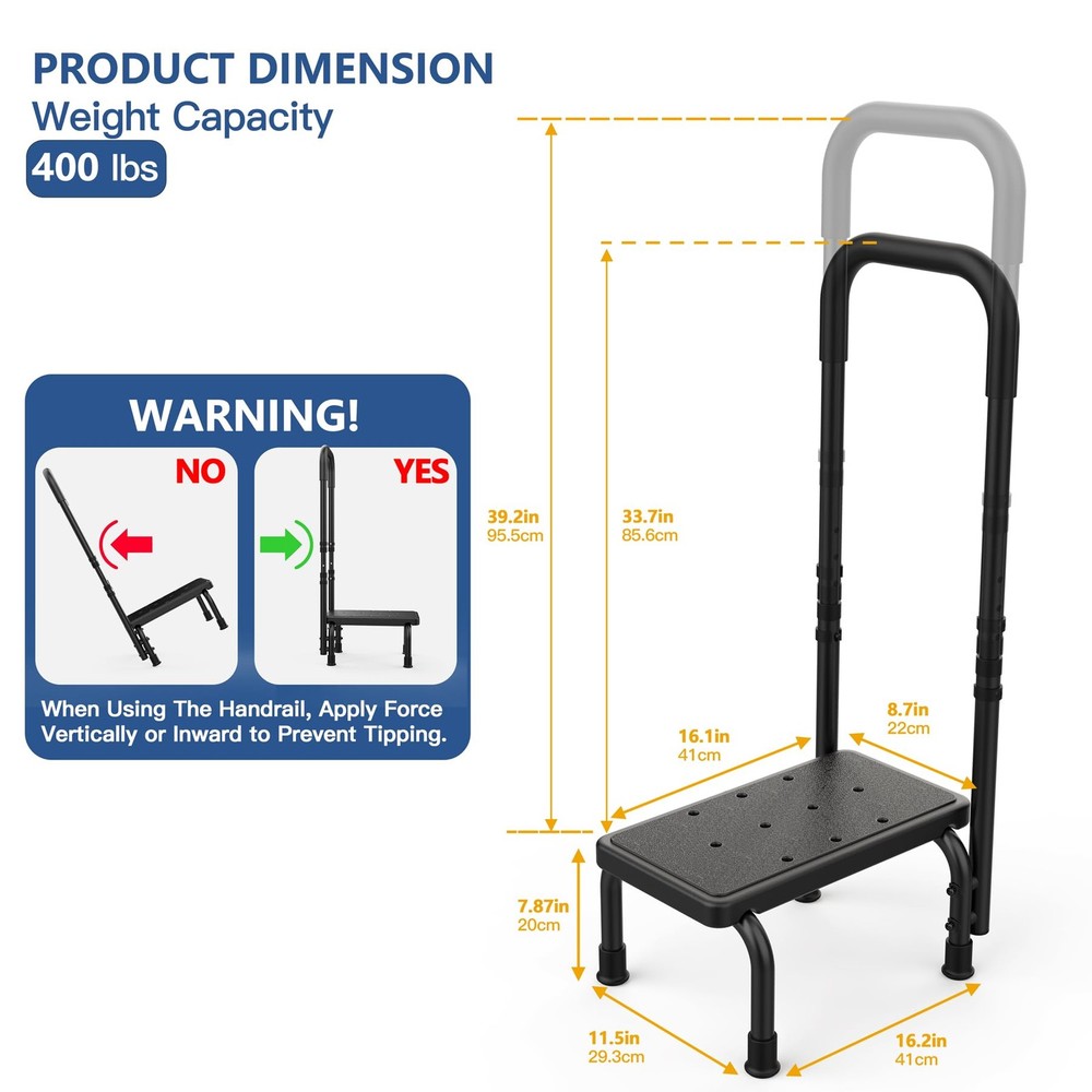 Step Stool with Handle for Elderly, Non Skid Platform & Adjustable Handrail, ...