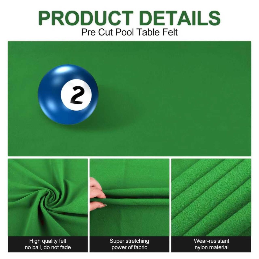 STRONGBERRY Pre-Cut Pool Table Felt Replacement Kit - 8ft Billiard GREEN