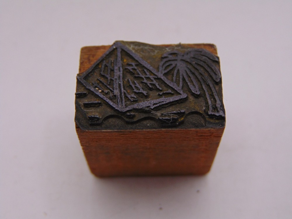 Vintage Printing Letterpress Printers Block Tiny Pyramid Palm Tree