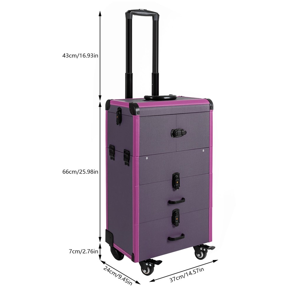 Rolling Makeup Case Beauty Organizer Box Lockable Cosmetic Case Trolley