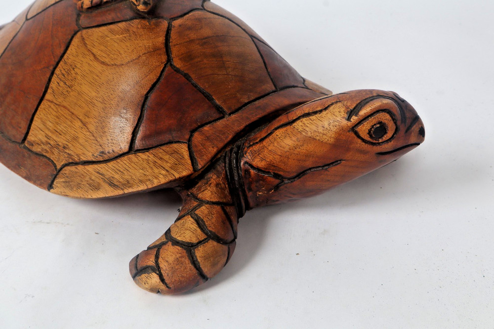Vintage Large Hand Carved Solid Wood Turtle